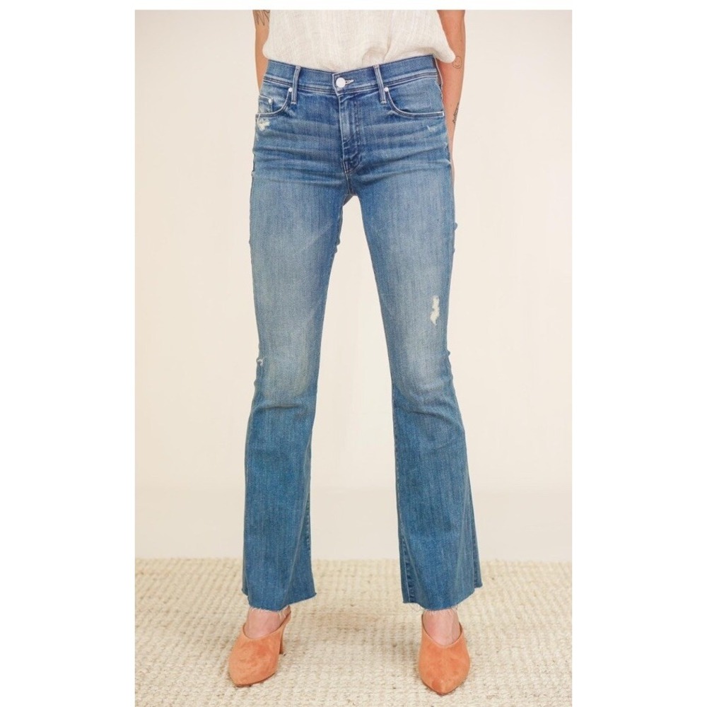 Mother The Runaway Zip Jeans Graffiti Girl Wash Blue Distressed Size 28